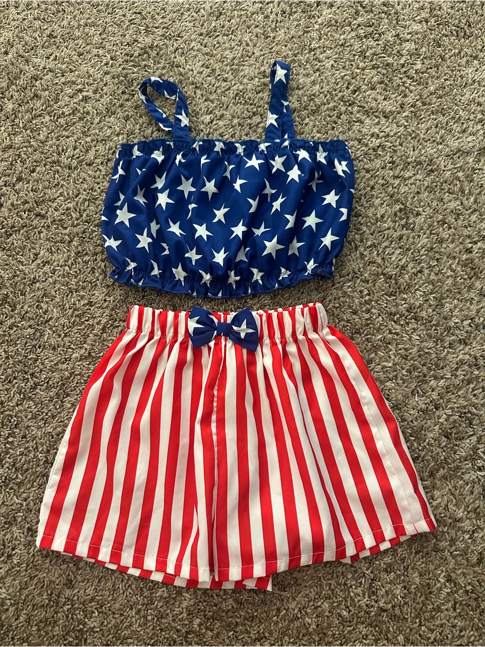 SHEIN Red, White & Blue Star-Print Two-Piece Shorts Set